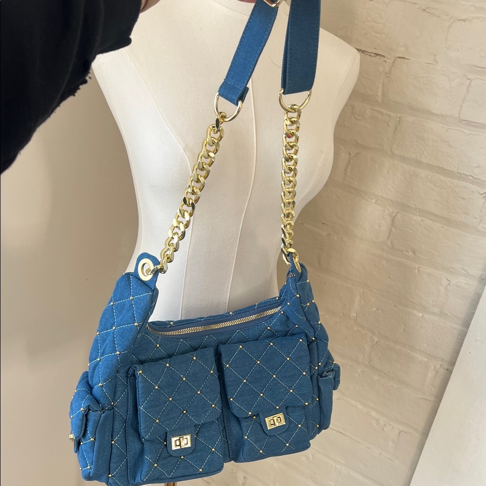Quilted Denim Shoulder Bag - Picture 3 of 7